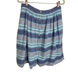 Brooks Brothers 100% Linen Striped Mini Skirt Button Front Blue White Size 8